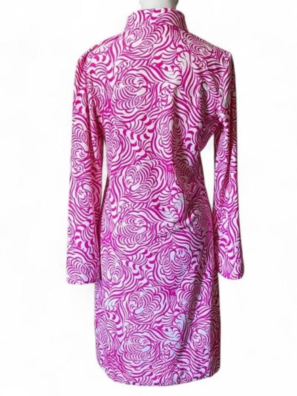 Jude Connally Pink/White Hidden Tiger Long Sleeve Collared Dress size Small - Picture 3 of 10